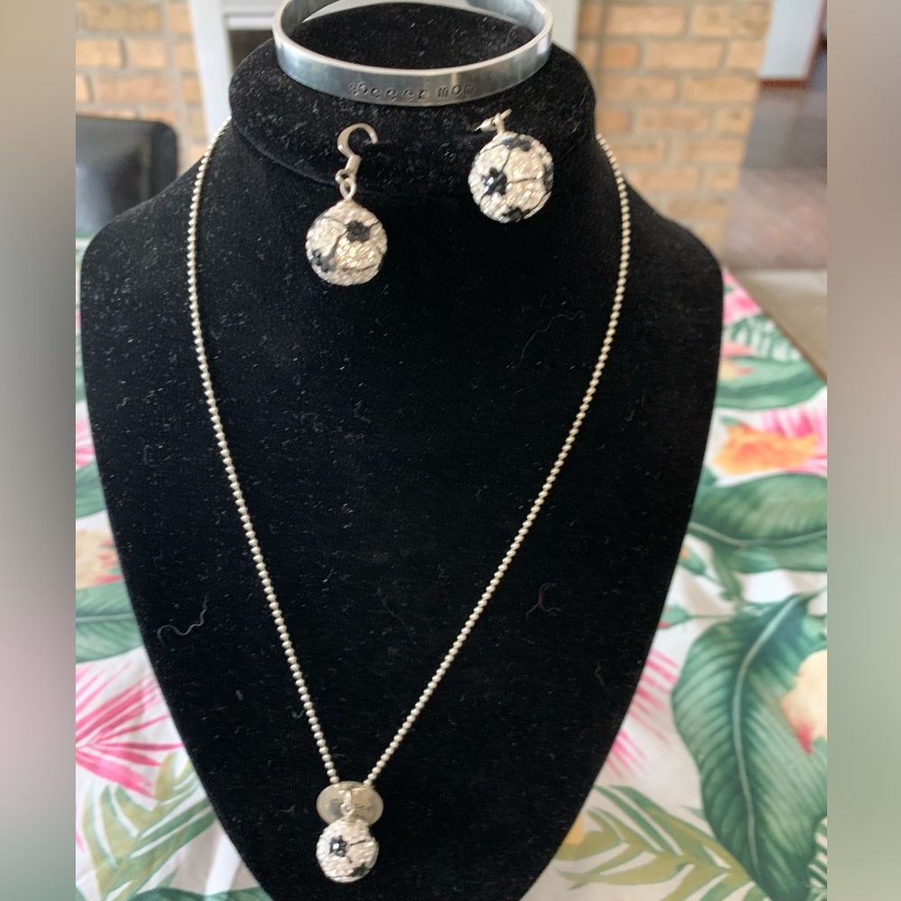 Soccer Mom charm necklace, earrings and cuff bracelet.